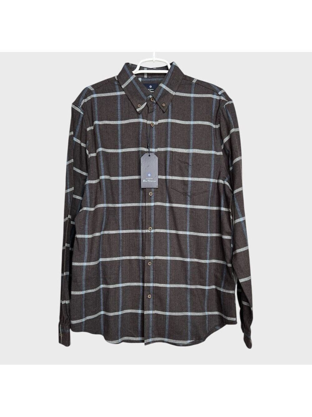 Ben Sherman NEW Mens Brown Gray Plaid Button Up/Down Shirt Large Classic Preppy